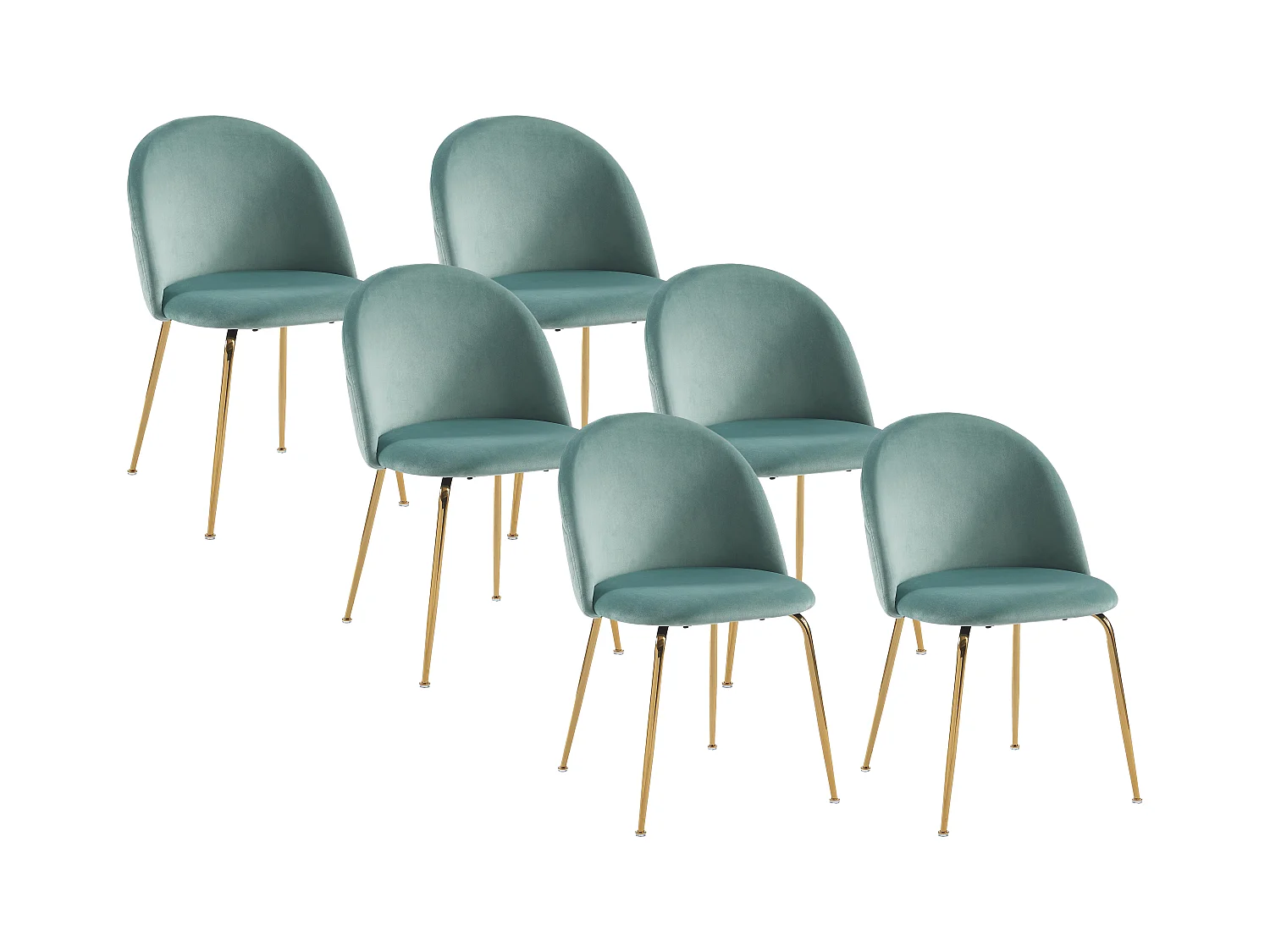 Lot de 6 chaises - Velours et acier inoxydable doré - Vert sauge - MELBOURNE