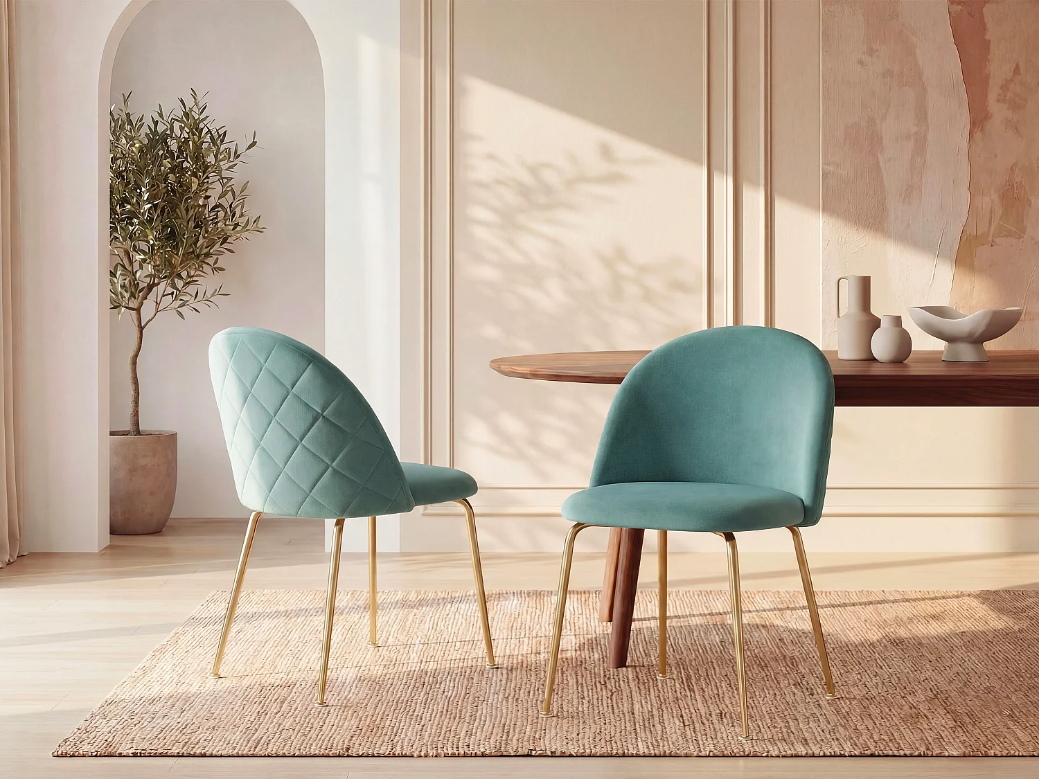 Lot de 6 chaises - Velours et acier inoxydable doré - Vert sauge - MELBOURNE