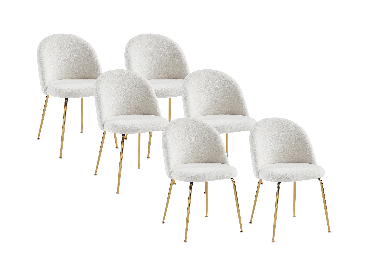 Juego de 6 sillas - Tela bouclette y metal dorado - Blanco - MELBOURNE