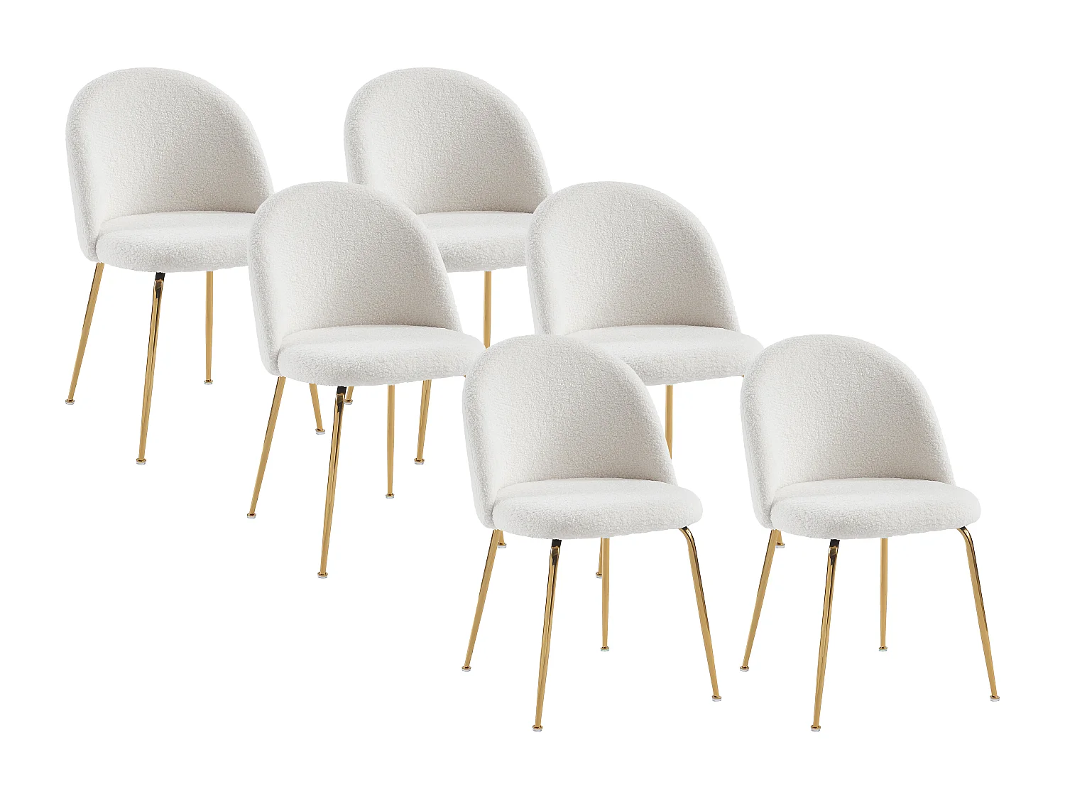 Lot de 6 chaises - Tissu bouclette et acier inoxydable doré - Blanc - MELBOURNE