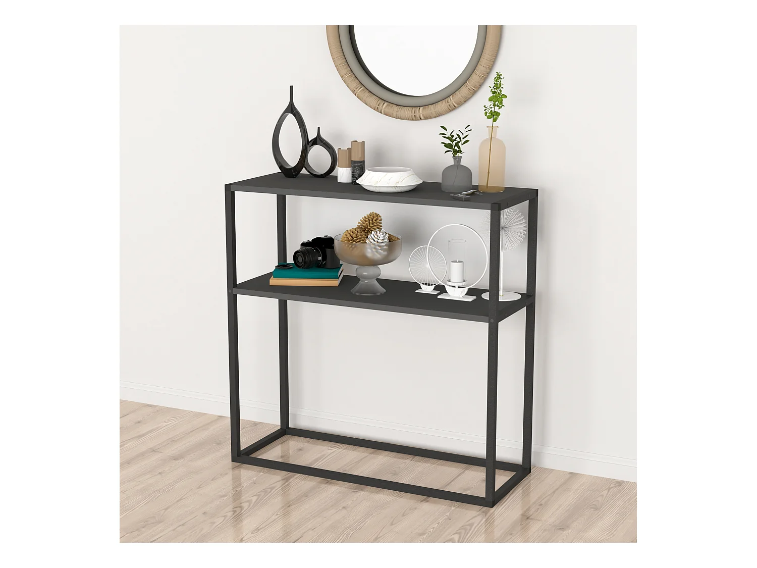 Table console Hemsedal avec surface de stockage 90 x 90 x 33,5 cm anthracite [en.casa]