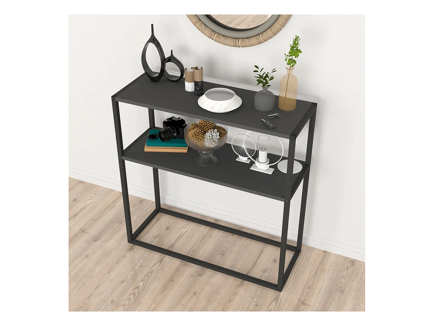 Table console Hemsedal avec surface de stockage 90 x 90 x 33,5 cm anthracite [en.casa]
