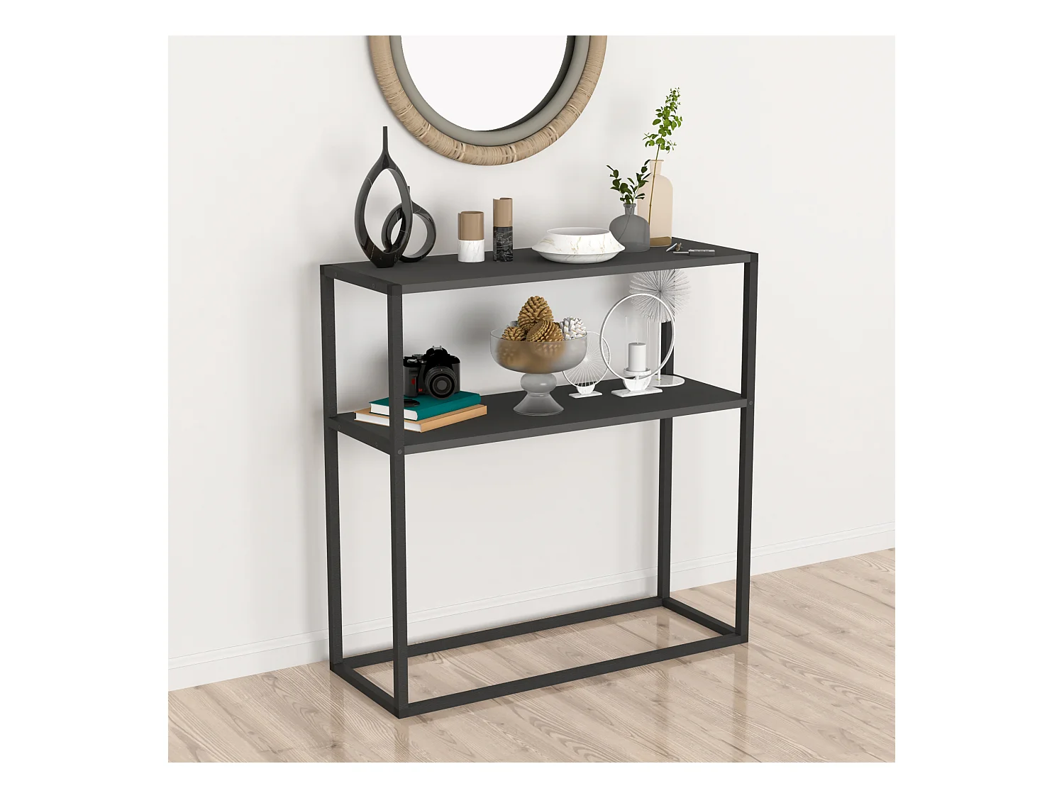 Table console Hemsedal avec surface de stockage 90 x 90 x 33,5 cm anthracite [en.casa]