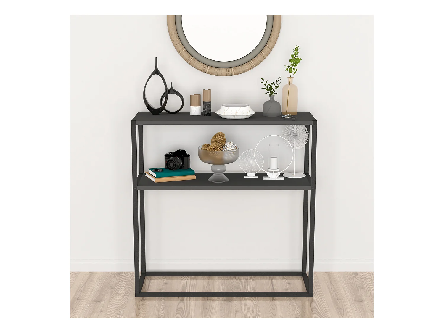 Table console Hemsedal avec surface de stockage 90 x 90 x 33,5 cm anthracite [en.casa]