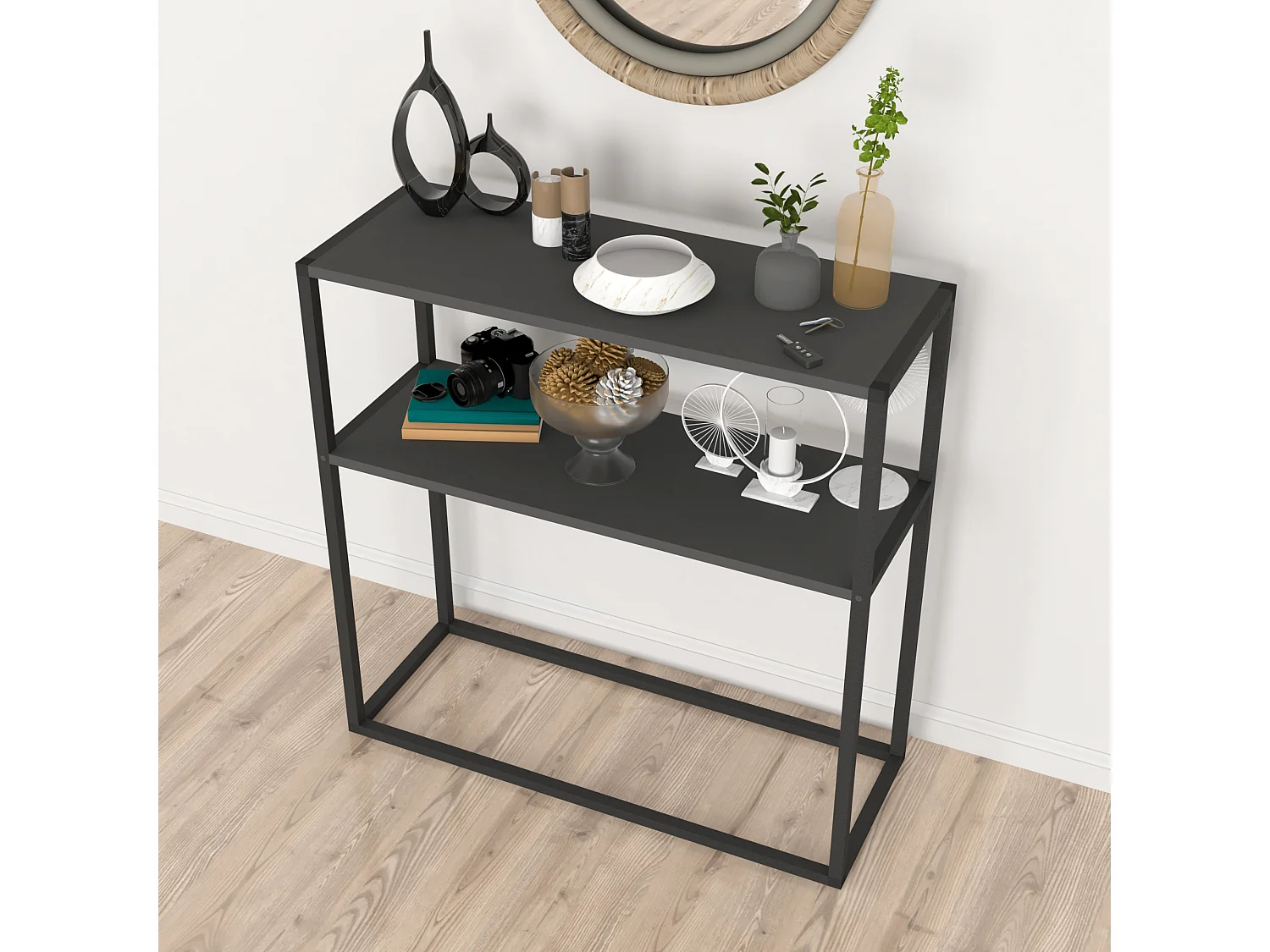 Table console Hemsedal avec surface de stockage 90 x 90 x 33,5 cm anthracite [en.casa]