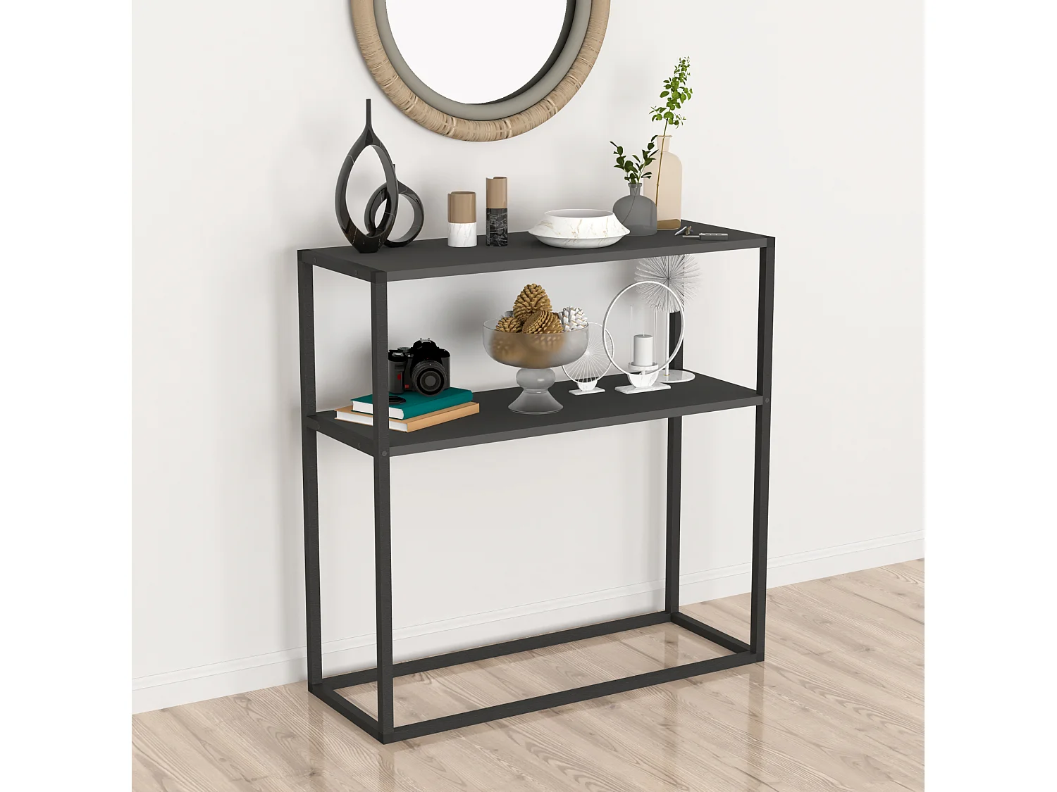 Table console Hemsedal avec surface de stockage 90 x 90 x 33,5 cm anthracite [en.casa]