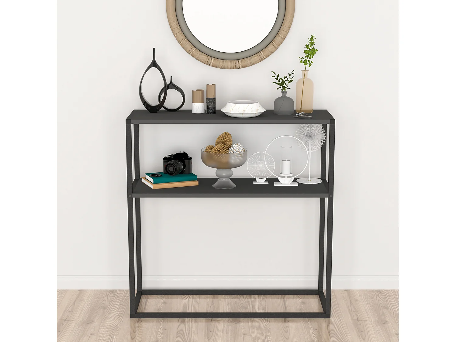 Table console Hemsedal avec surface de stockage 90 x 90 x 33,5 cm anthracite [en.casa]