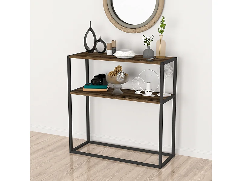 Table console Hemsedal avec surface de stockage 90 x 90 x 33,5 cm effet chêne patiné [en.casa]