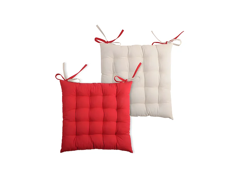 Galette de chaise capitonnée double face rouge et lin Duo
