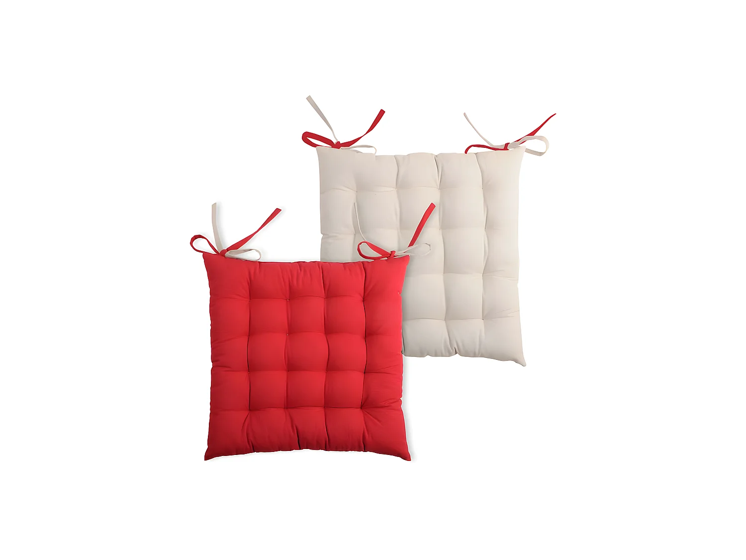 Galette de chaise capitonnée double face rouge et lin Duo