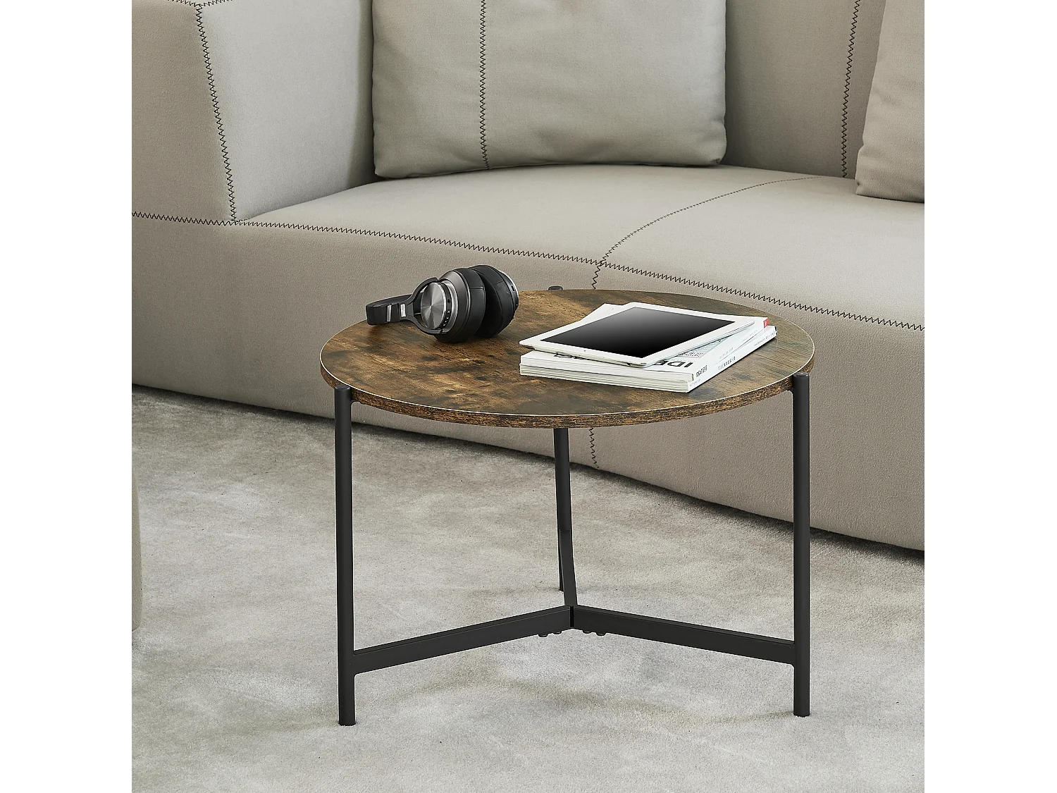 Table basse ronde Køge 42 x 60 cm effet bois foncé [en.casa]