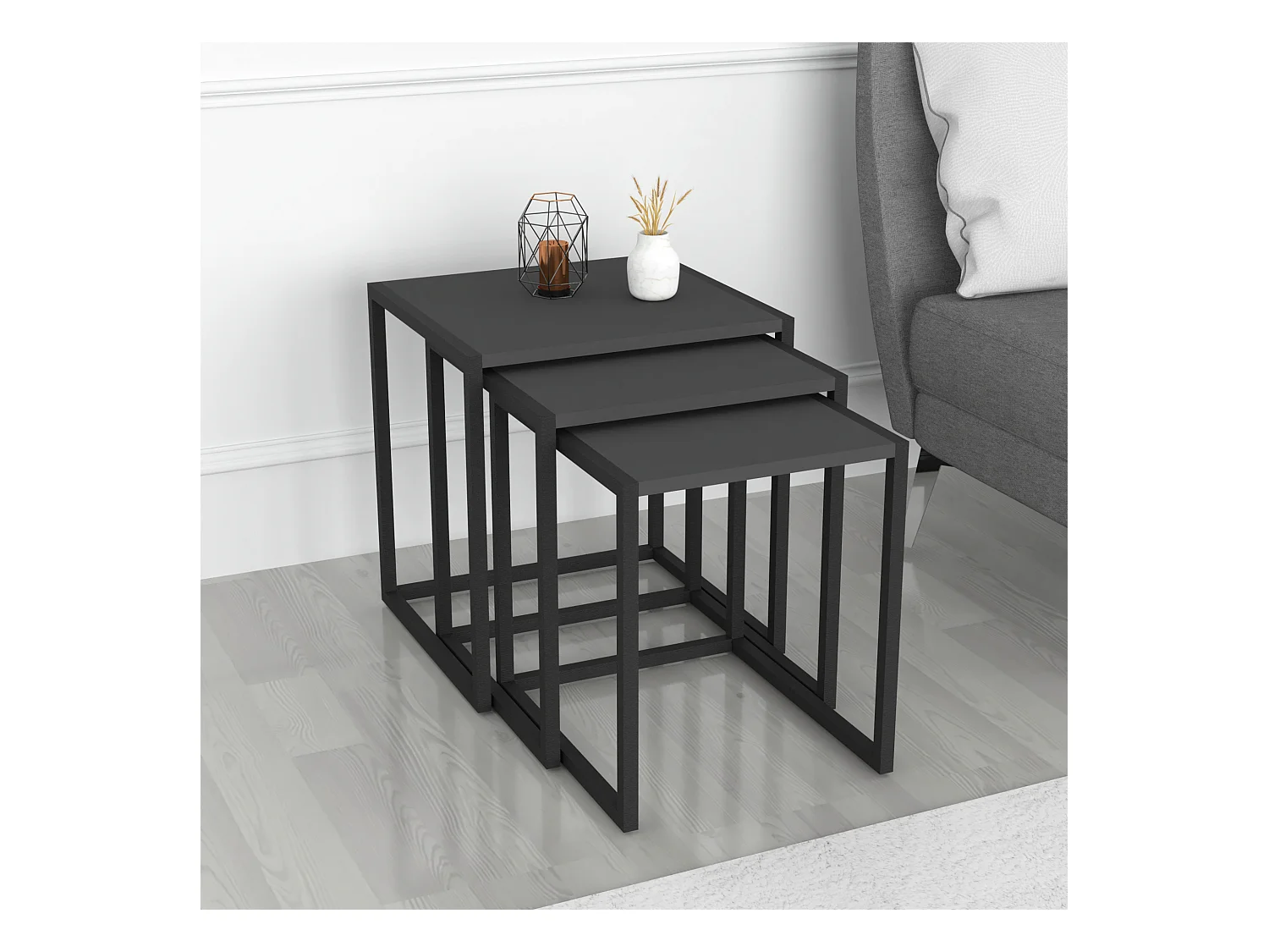 Lot de 3 tables d'appoint Sunnfjord gigognes anthracite [en.casa]