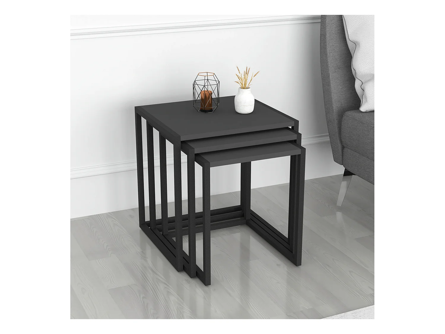 Lot de 3 tables d'appoint Sunnfjord gigognes anthracite [en.casa]