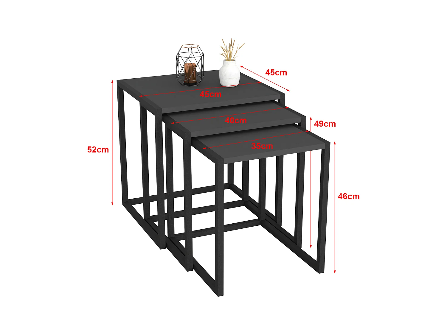 Lot de 3 tables d'appoint Sunnfjord gigognes anthracite [en.casa]