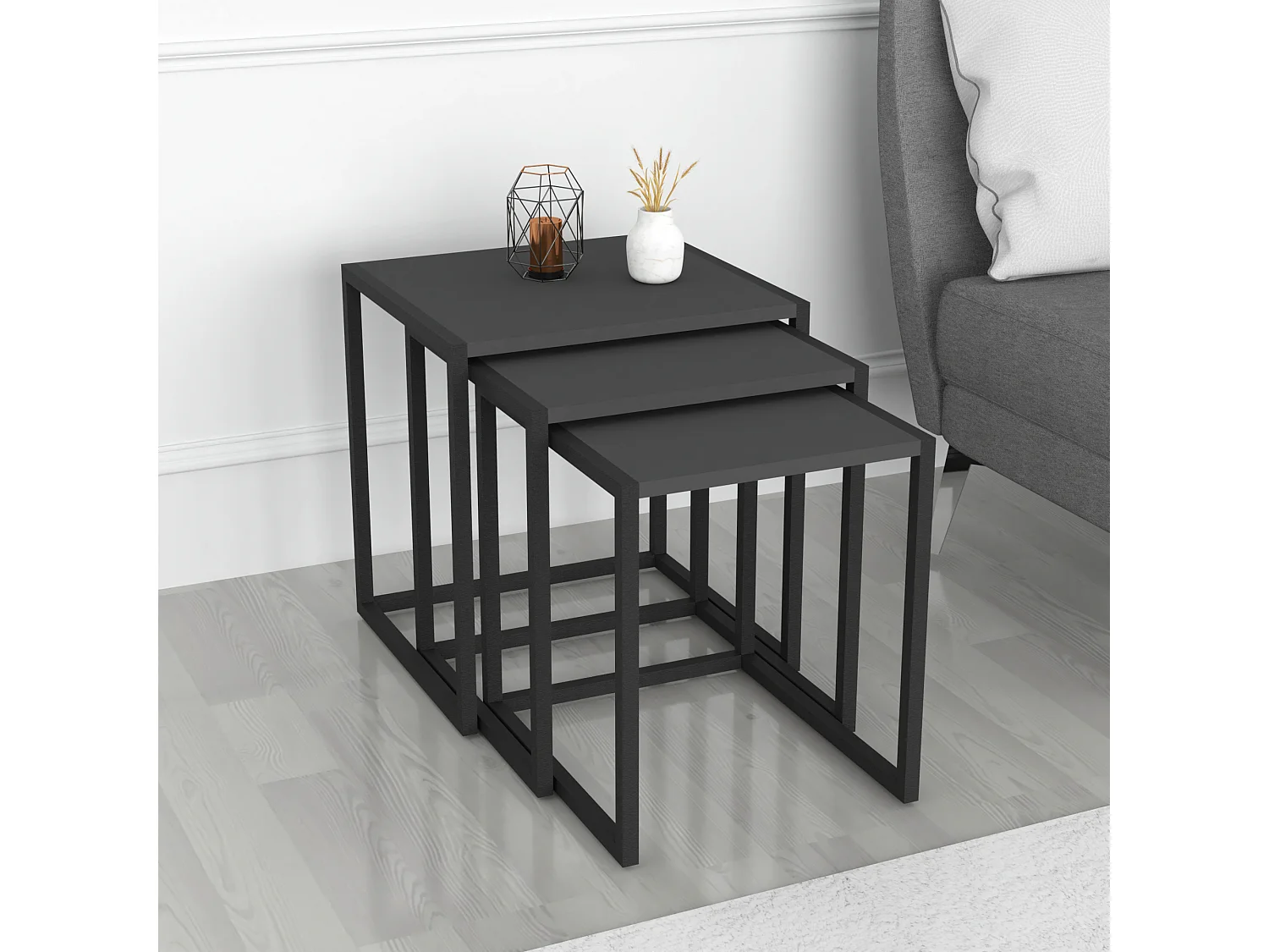 Lot de 3 tables d'appoint Sunnfjord gigognes anthracite [en.casa]
