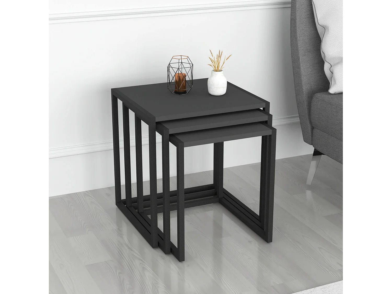 Lot de 3 tables d'appoint Sunnfjord gigognes anthracite [en.casa]