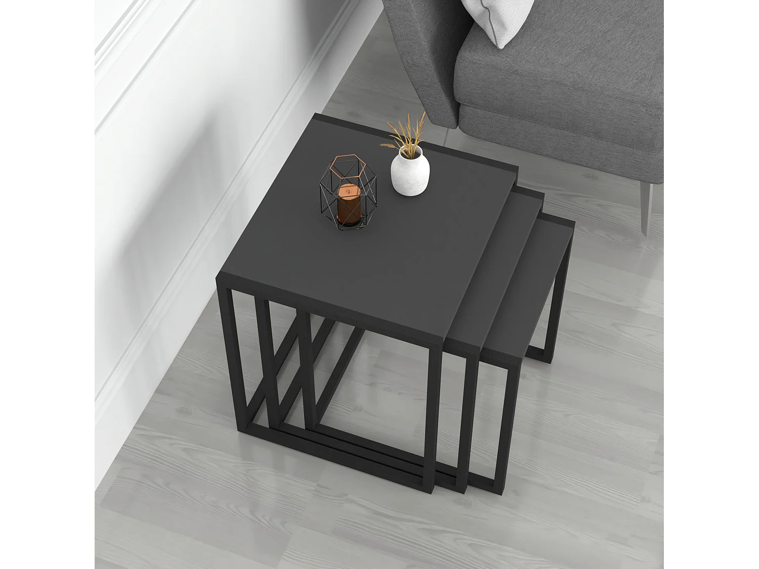 Lot de 3 tables d'appoint Sunnfjord gigognes anthracite [en.casa]
