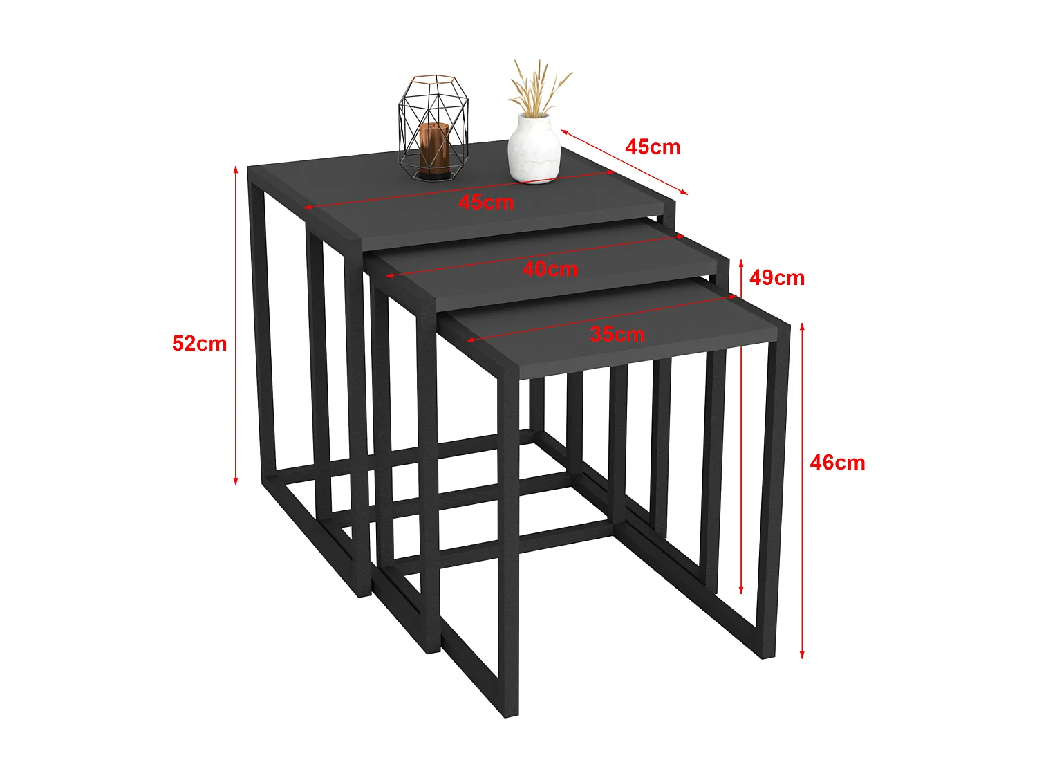 Lot de 3 tables d'appoint Sunnfjord gigognes anthracite [en.casa]
