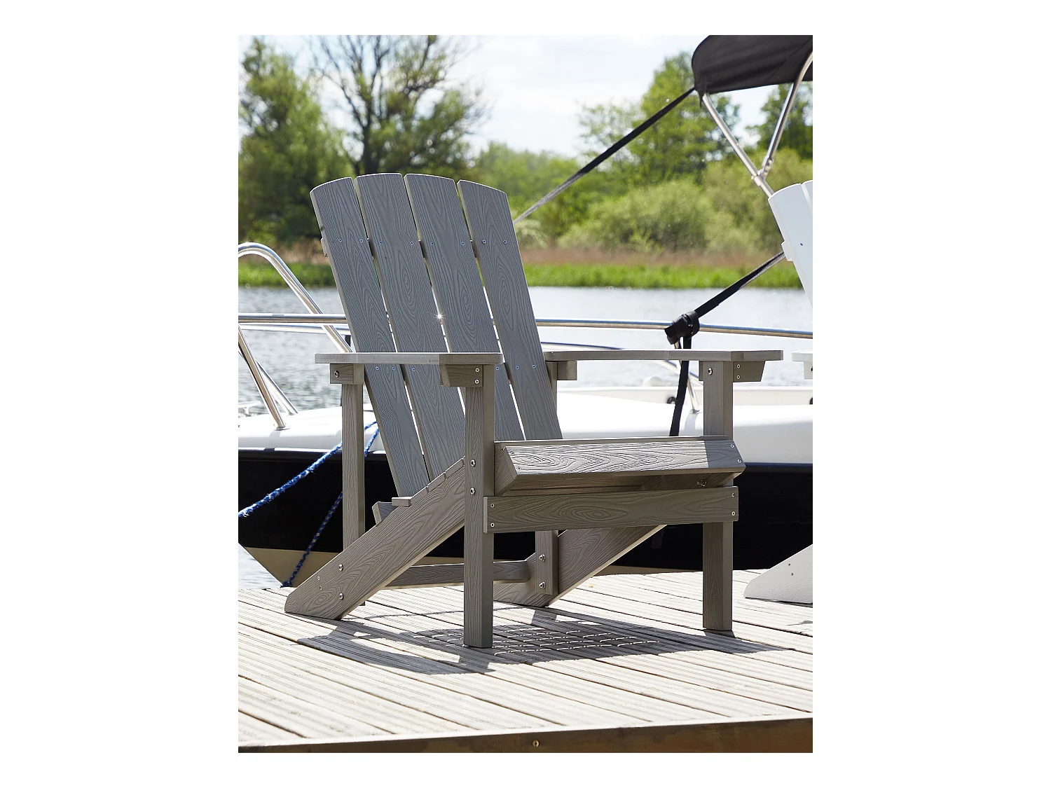 Moderner Muskoka Gartenstuhl in Dunkelgrau mit breiten Armlehnen Adirondack