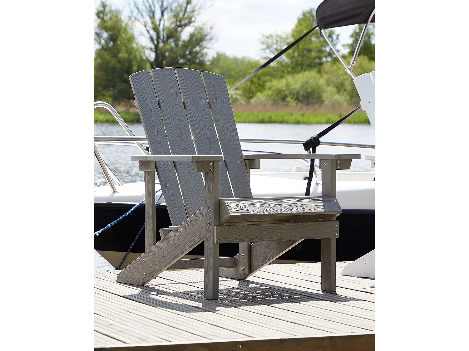 Moderner Muskoka Gartenstuhl in Dunkelgrau mit breiten Armlehnen Adirondack