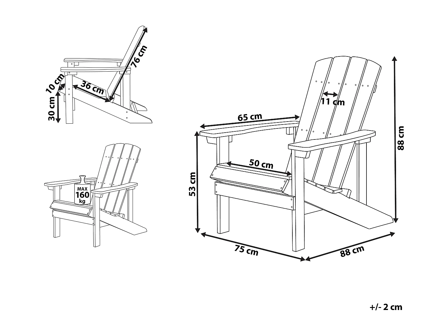 Moderner Muskoka Gartenstuhl in Dunkelgrau mit breiten Armlehnen Adirondack