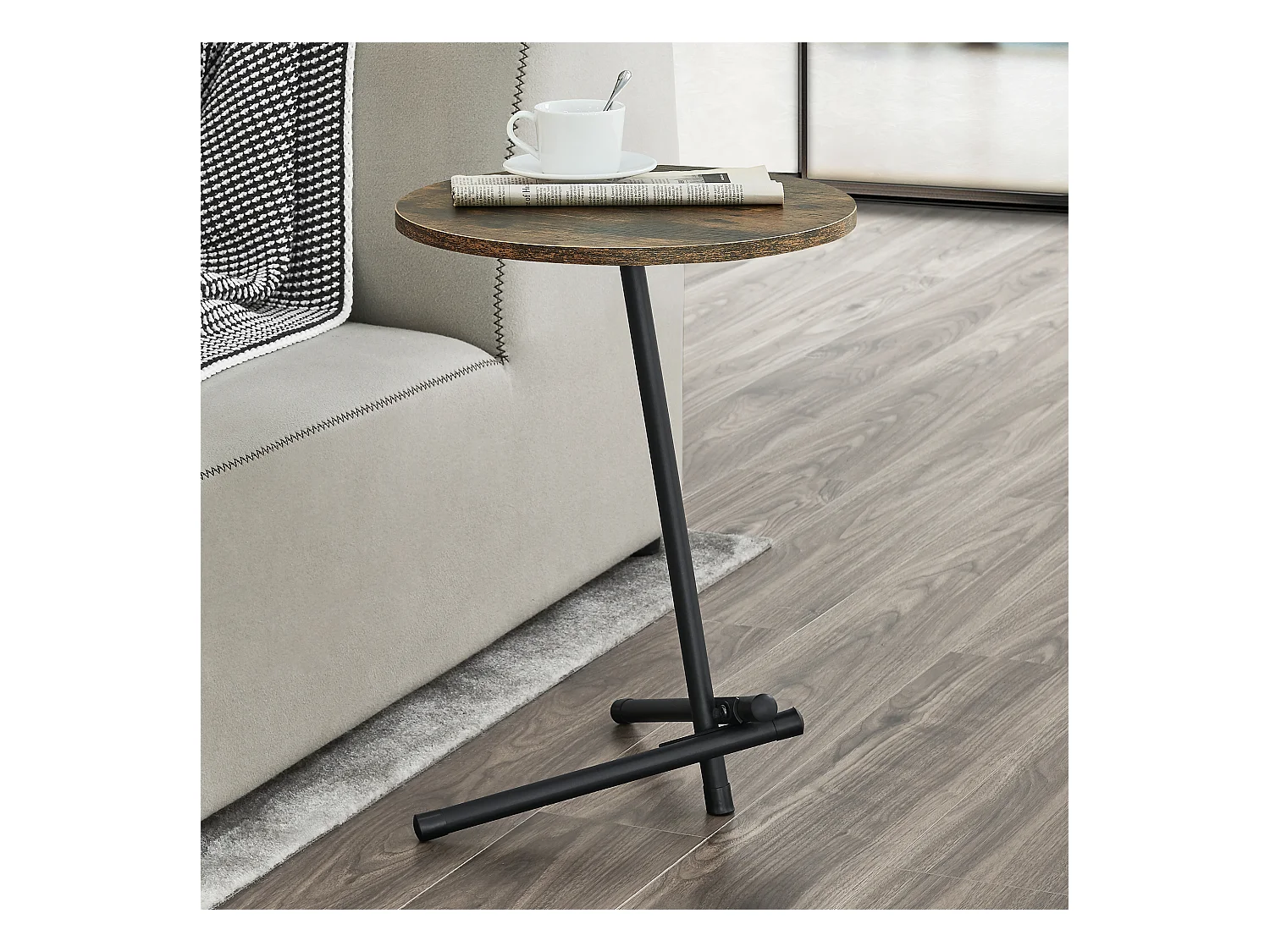 Table d'appoint ronde Karup 55 x 40 cm effet bois foncé [en.casa]