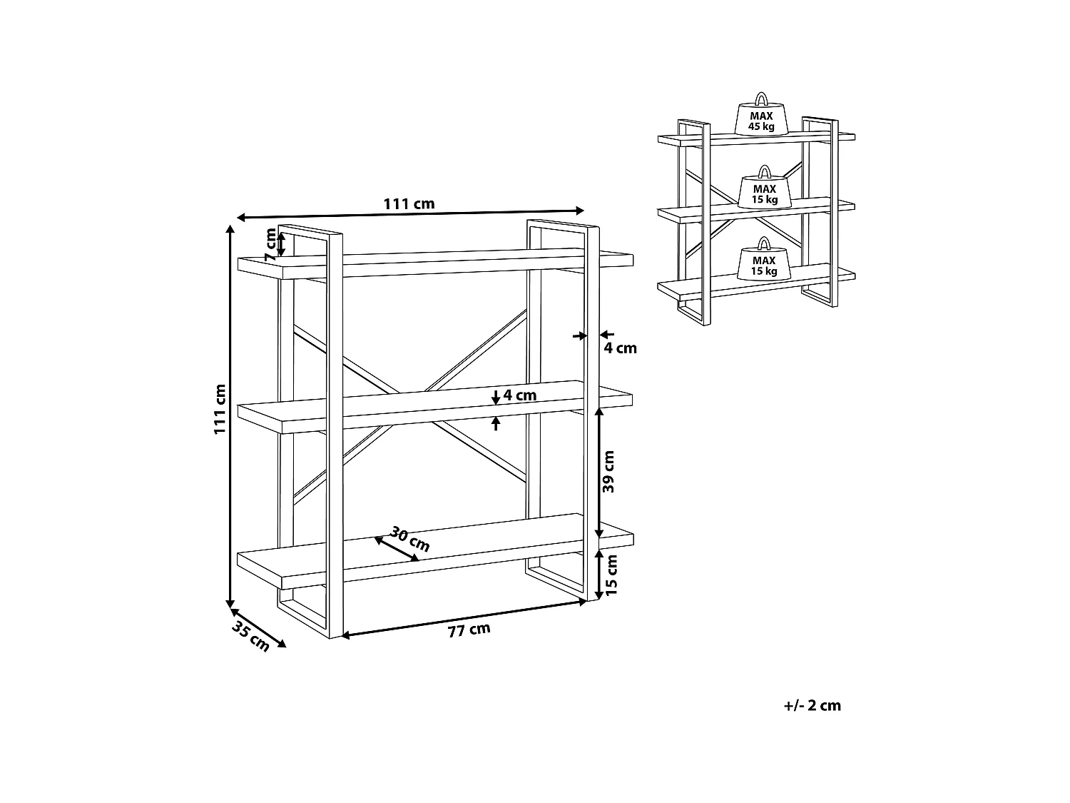 Étagère à 3 niveaux TIMBER 111 cm Marron foncé