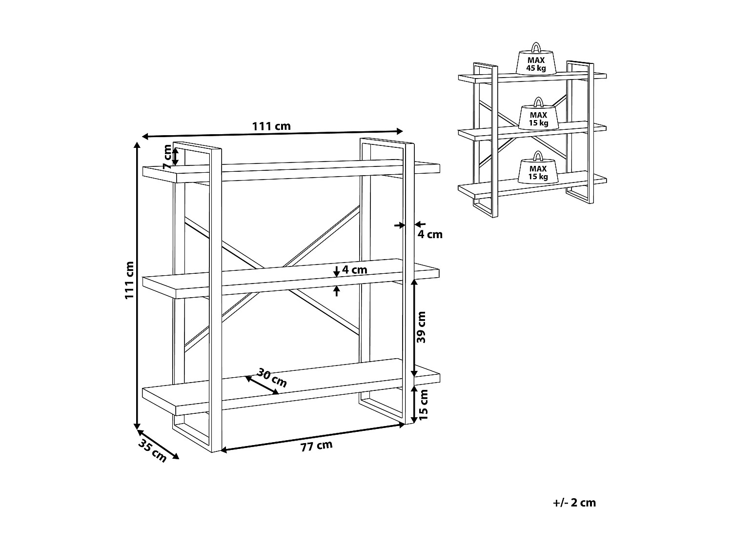 Étagère à 3 niveaux TIMBER 111 cm Marron foncé
