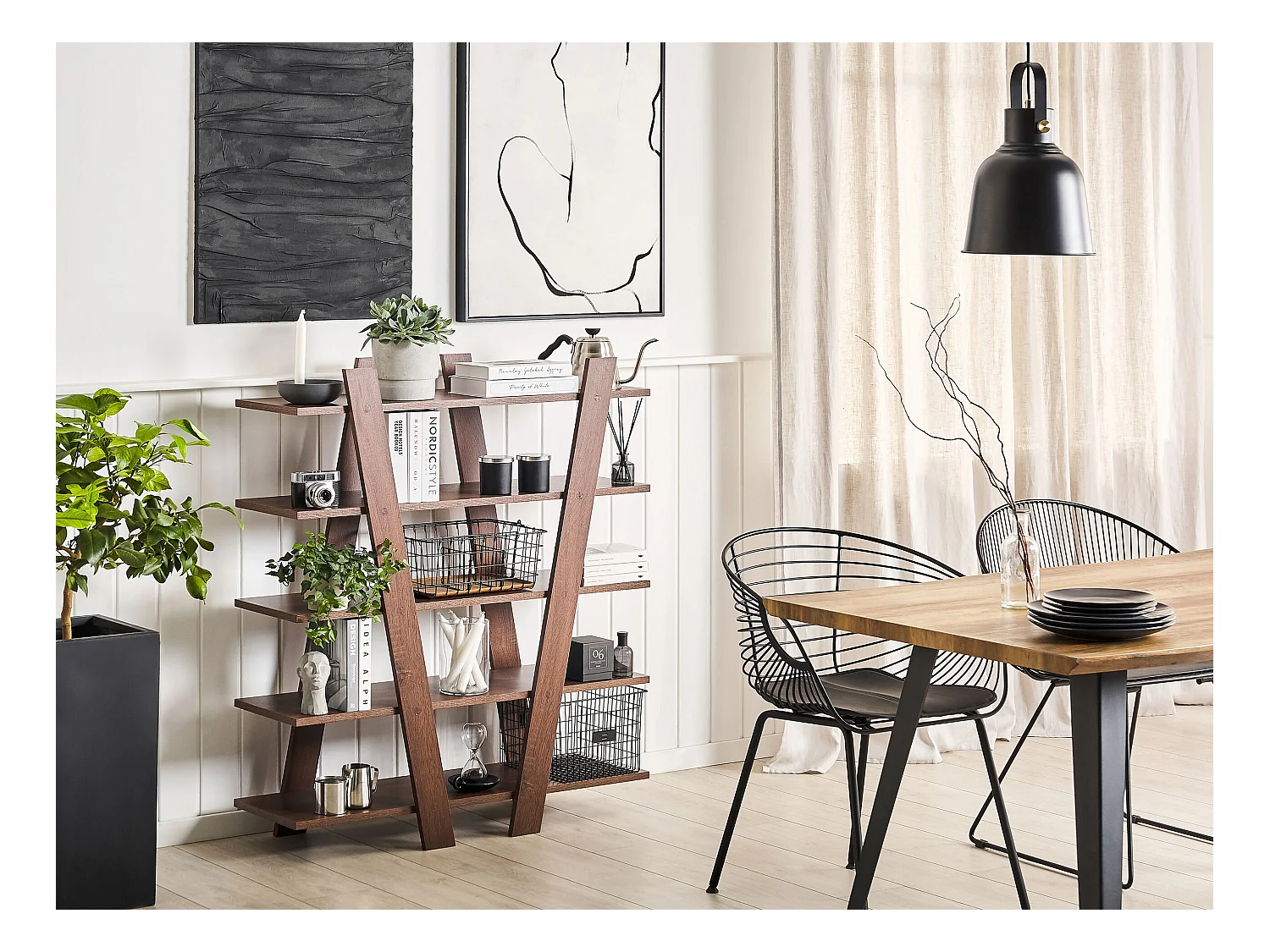 Modernes Regal skandinavischer Stil dunkler Holzfarbton 5 Fächer Escalante