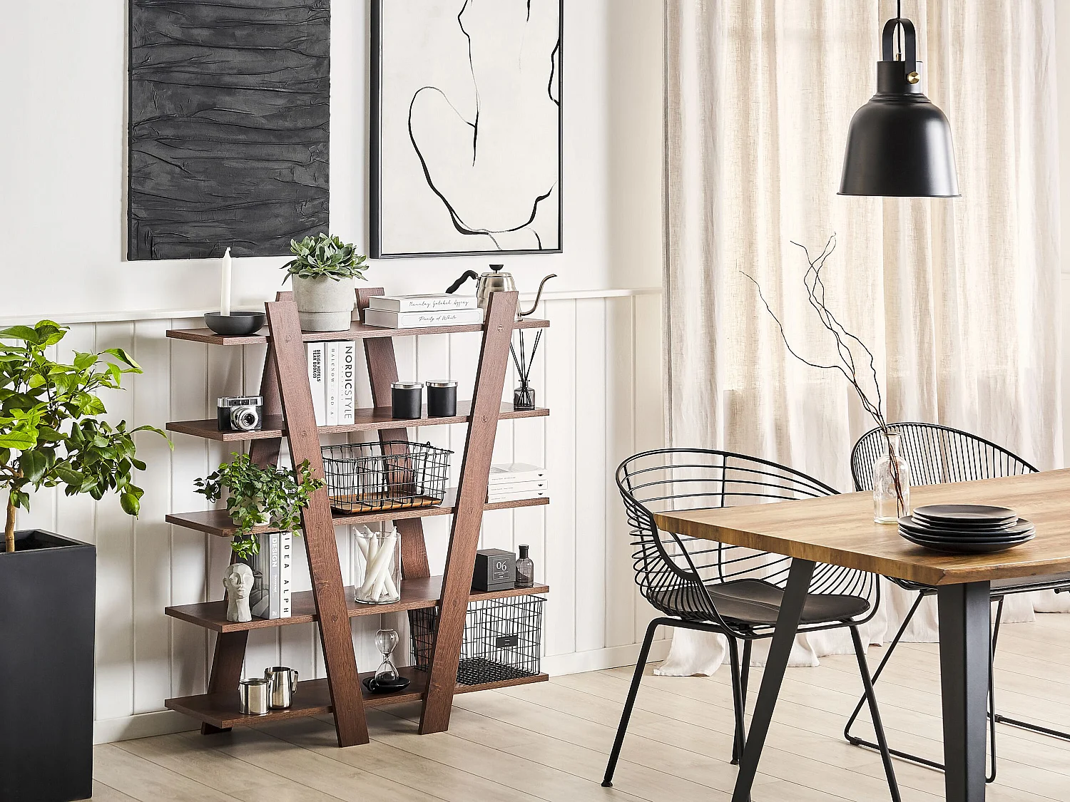Modernes Regal skandinavischer Stil dunkler Holzfarbton 5 Fächer Escalante