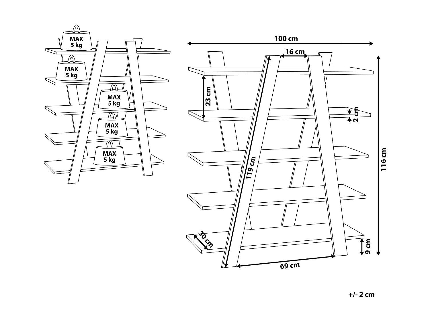 Boekenkast met 5 planken ESCALANTE 116 cm Donkerbruin