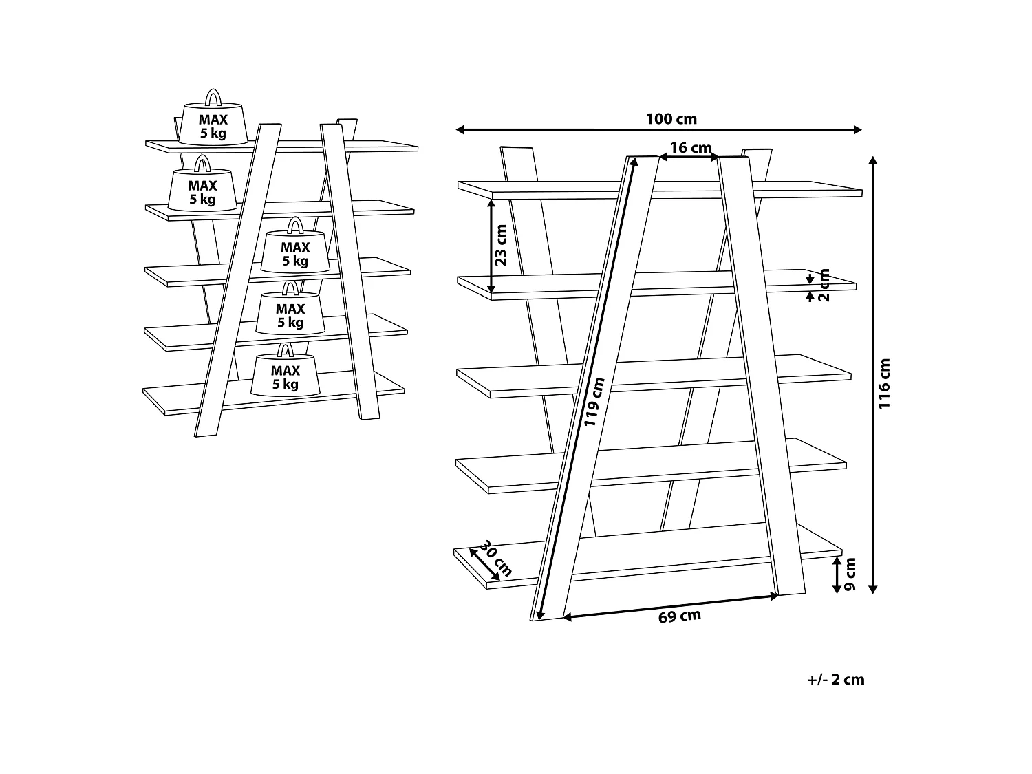 Boekenkast met 5 planken ESCALANTE 116 cm Wit