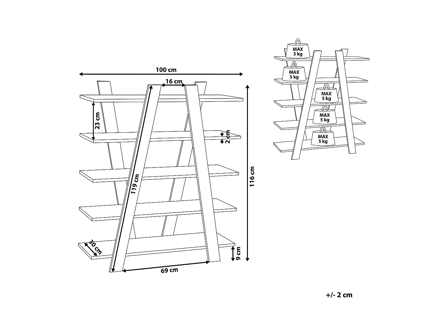 Libreria a 5 ripiani ESCALANTE 116 cm Bianco