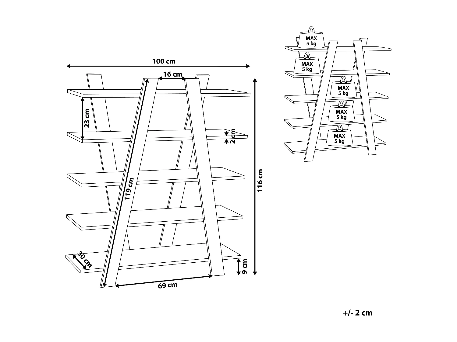 Bücherregal mit 5 Fächern ESCALANTE 116 cm Weiss