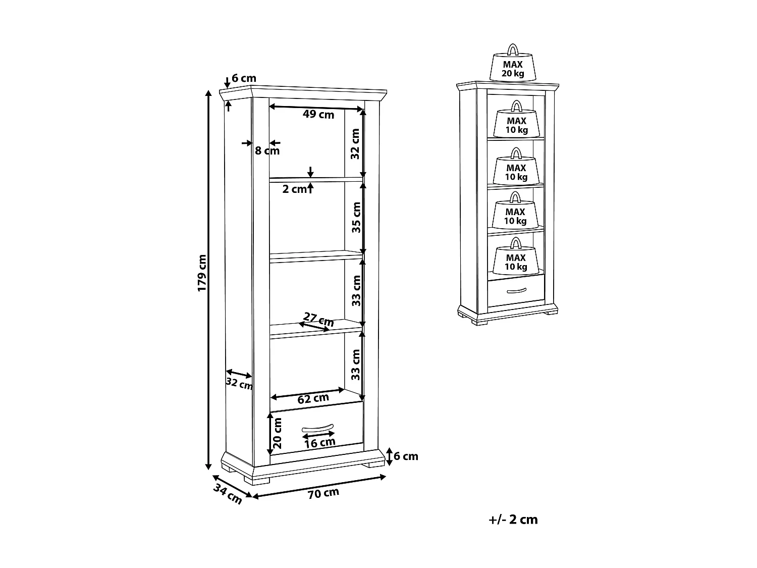 Bibliothèque 4 étagères KINGSTON 179 cm Crème