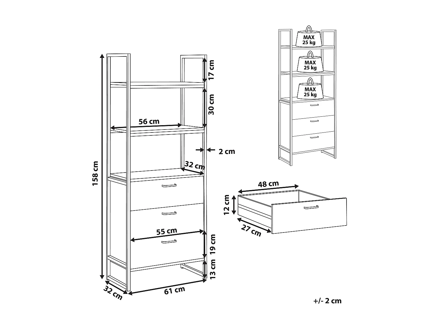 Bücherschrank TIFTON 158 cm Dunkelbraun