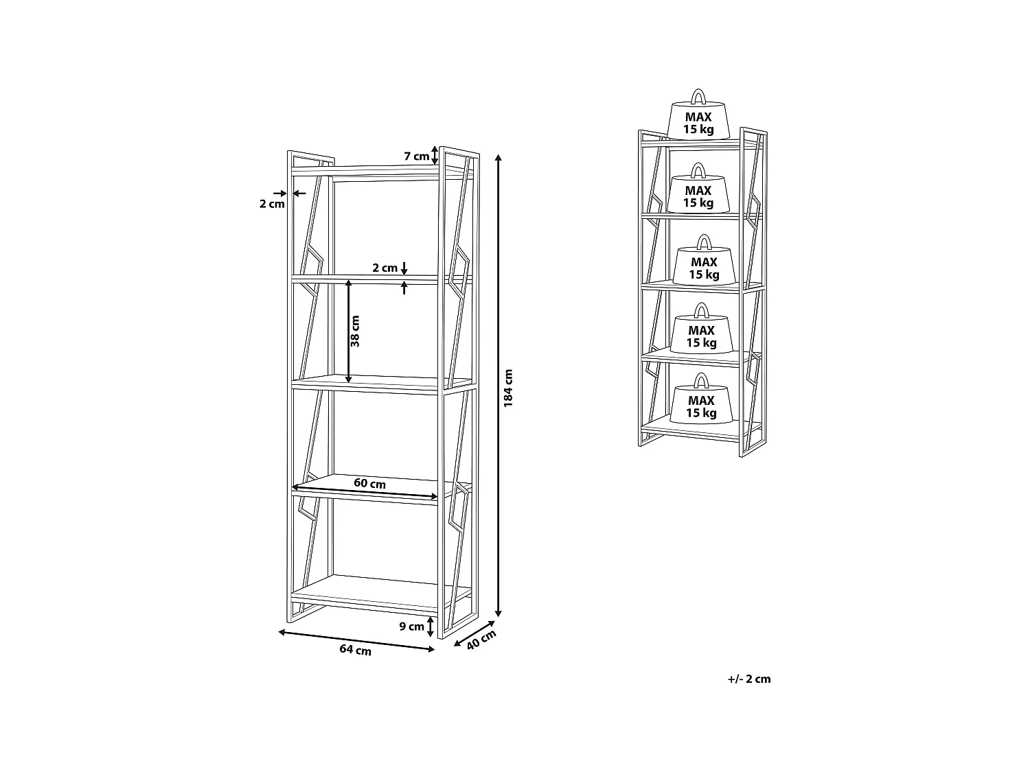 Hohes Standregal Holzoptik dunkelbraun Metallgestell schwarz 5 Fächer Forres