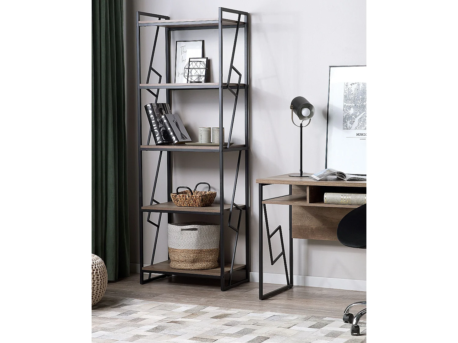 Bibliothèque 5 étagères FORRES 184 cm Marron/noir