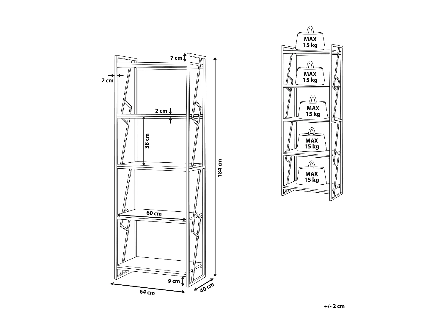 Bibliothèque 5 étagères FORRES 184 cm Marron/noir