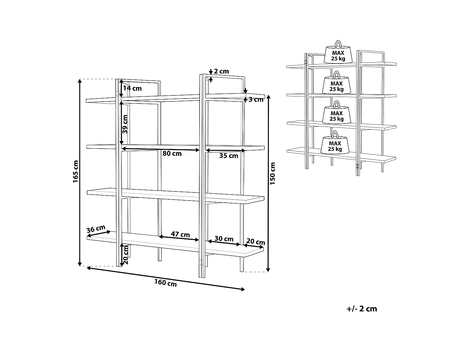 Étagère à 4 niveaux COMPTON 165 cm Marron foncé