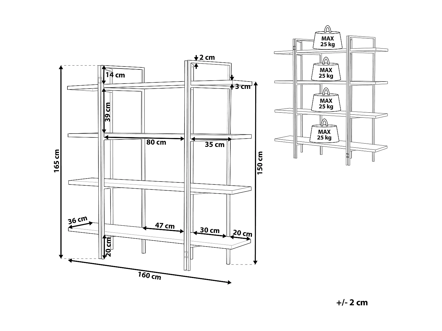 Boekenkast met 4 planken COMPTON 165 cm Donkerbruin