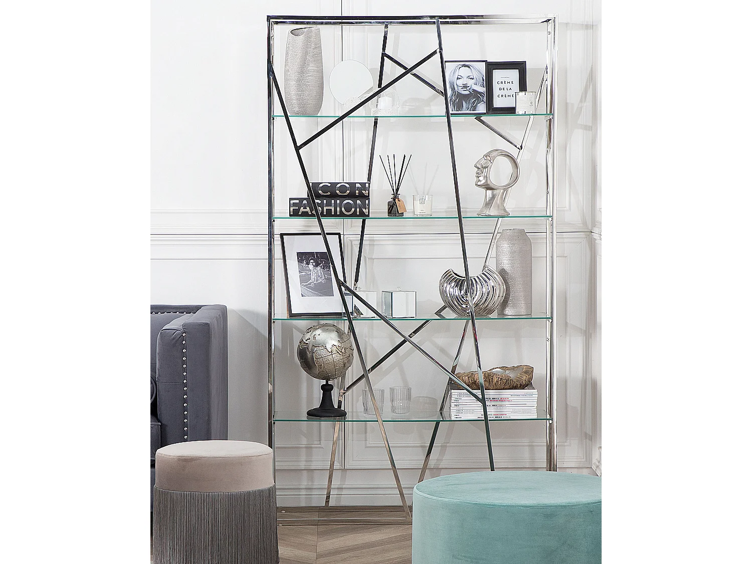 Bibliothèque 4 étagères Etagère HOXIE Métal 175 cm Argenté