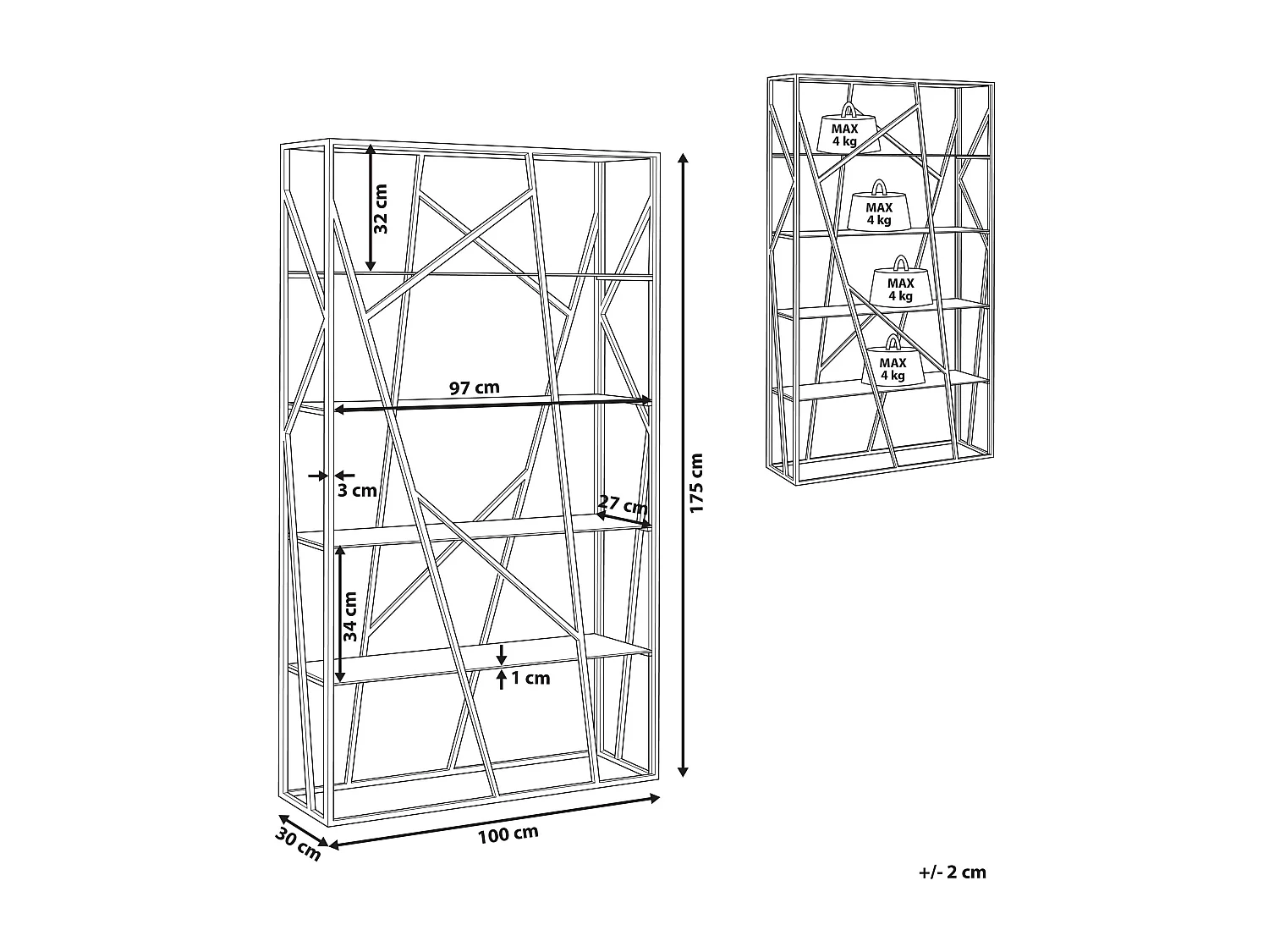 Bibliothèque 4 étagères Etagère HOXIE Métal 175 cm Argenté