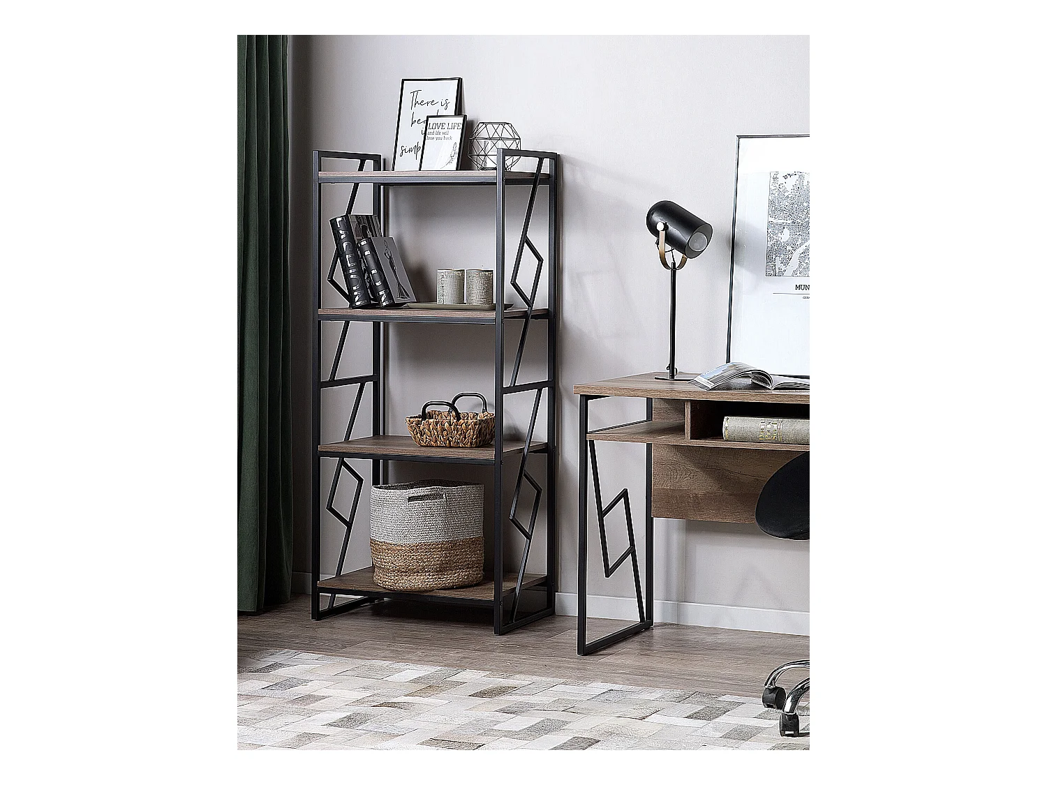 Bibliothèque 4 étagères FORRES 143 cm Marron/noir