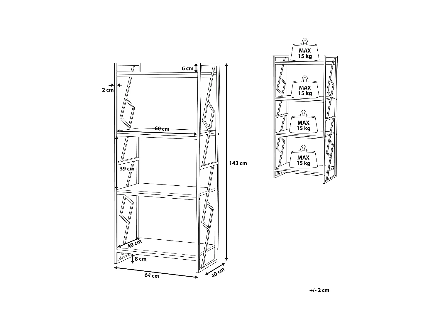 Bibliothèque 4 étagères FORRES 143 cm Marron/noir