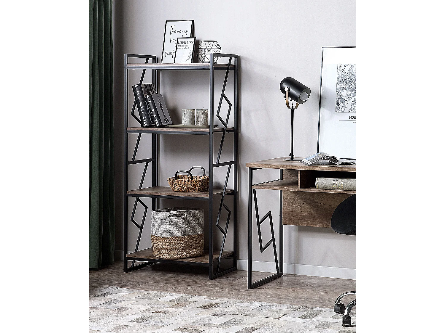 Estante com 4 prateleiras FORRES 143 cm Castanho/Preto