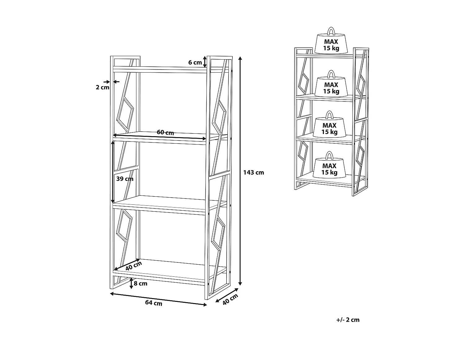 Estante com 4 prateleiras FORRES 143 cm Castanho/Preto