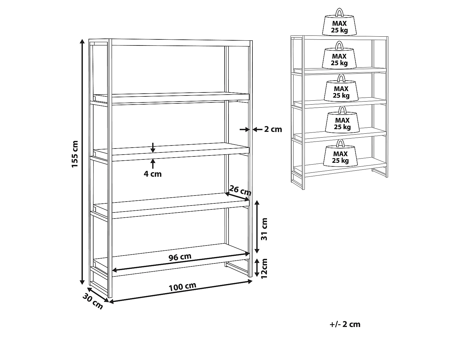 Bibliothèque 4 étagères TIFTON 155 cm Marron foncé