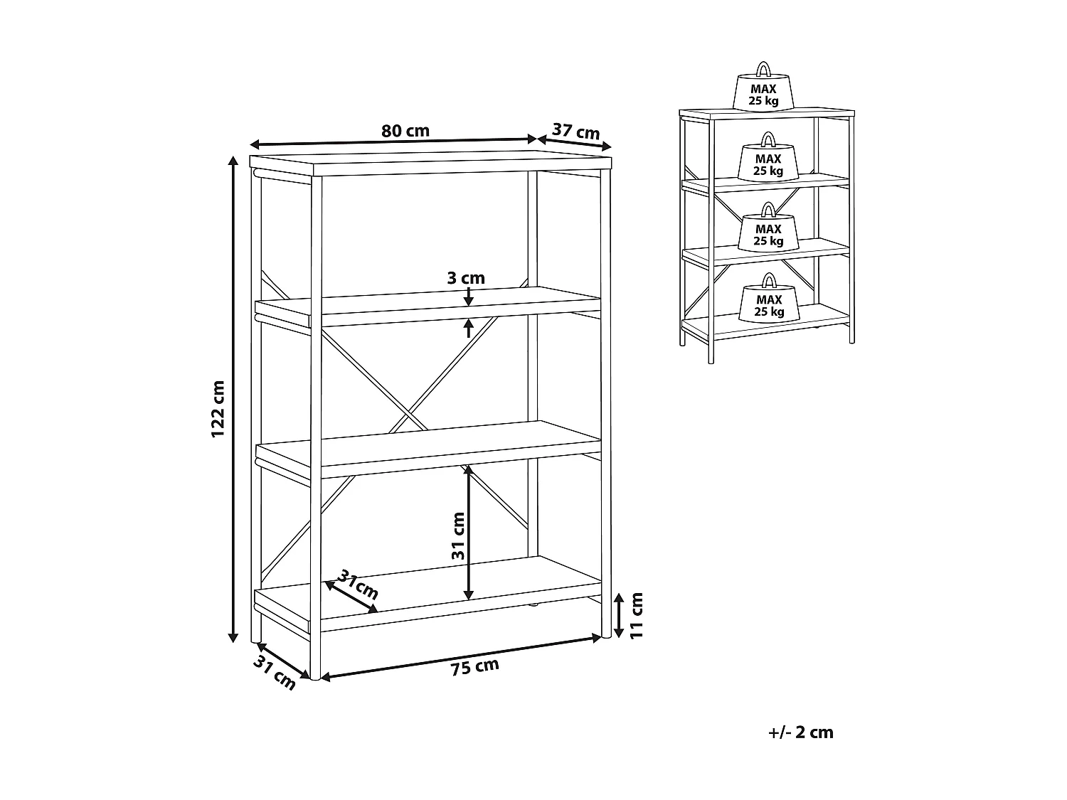 Étagère à 3 niveaux BRISBANE 122 cm Marron foncé