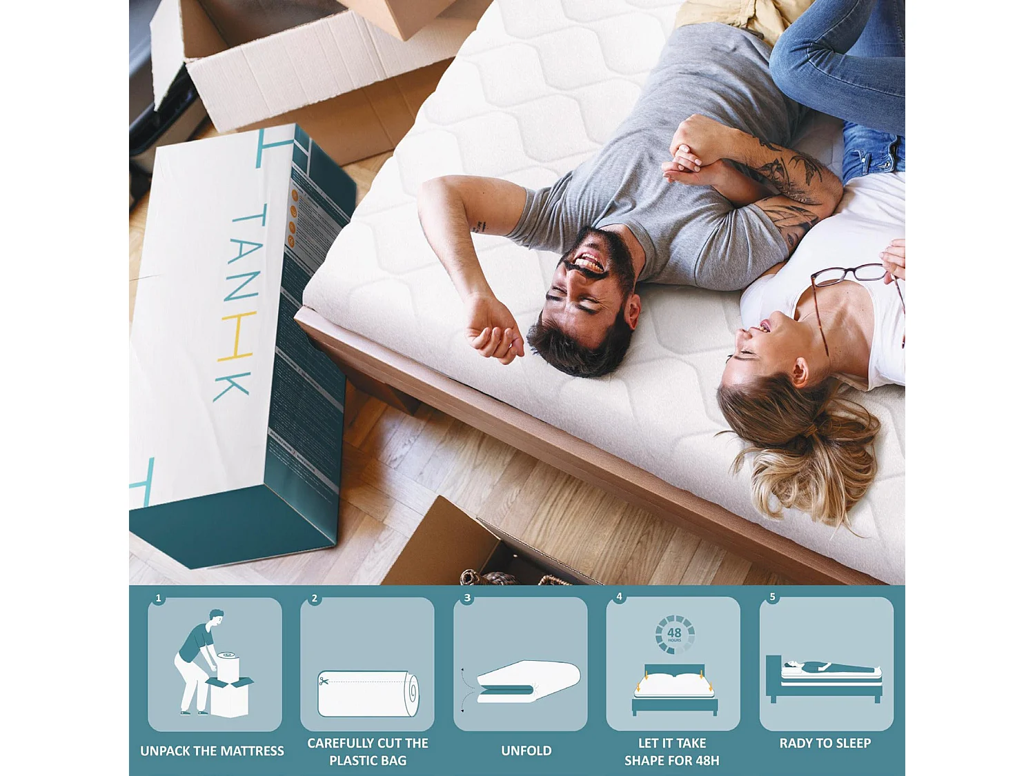 Matelas TANHK à mémoire 170x190, 20cm, Mi-ferme, Orthopédique, Hypoallergénique, Housse amovible, Fabriqué en Italie